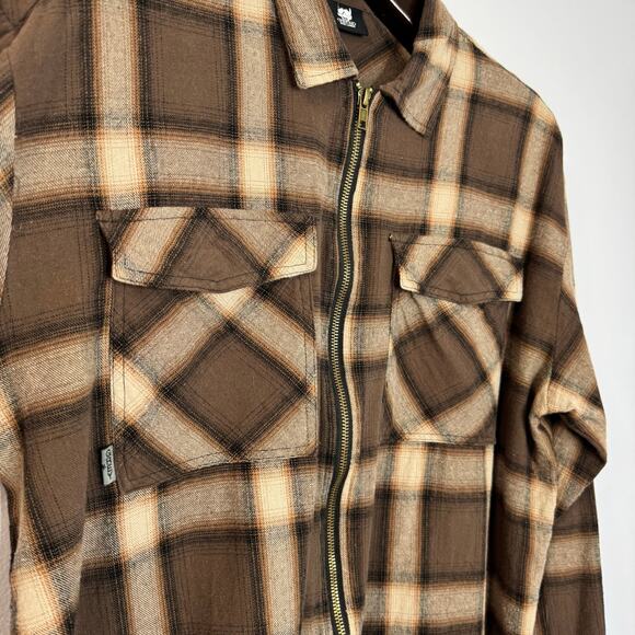 G59 Records g59 Zip up Embroidered Flannel Brown Shirt Grunge Men's L - Picture 3 of 12